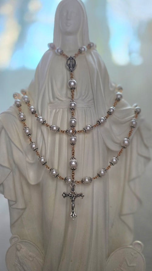 Austrian Crystal Pearl Catholic Rosary