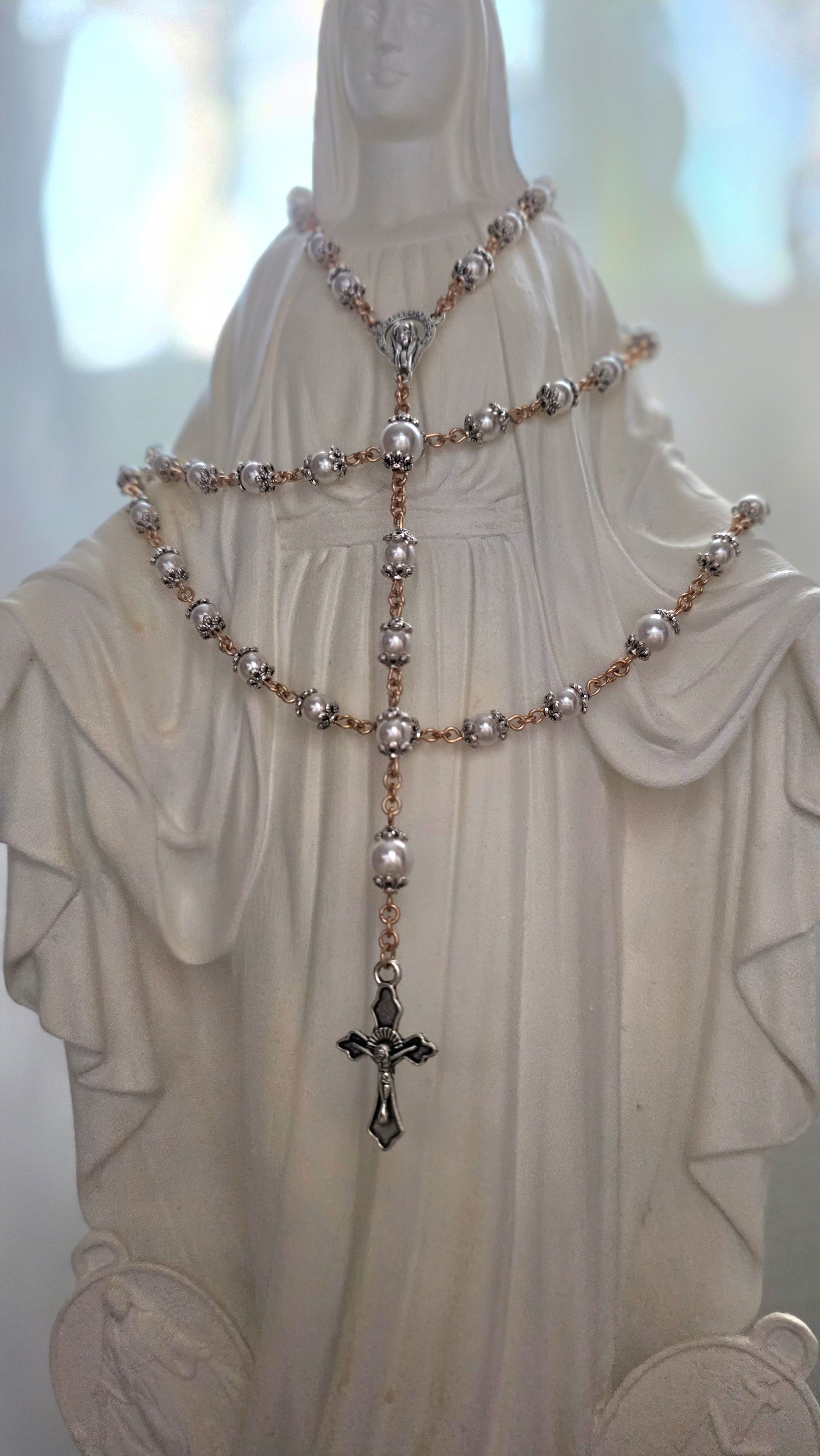 Austrian Crystal Pearl Catholic Rosary