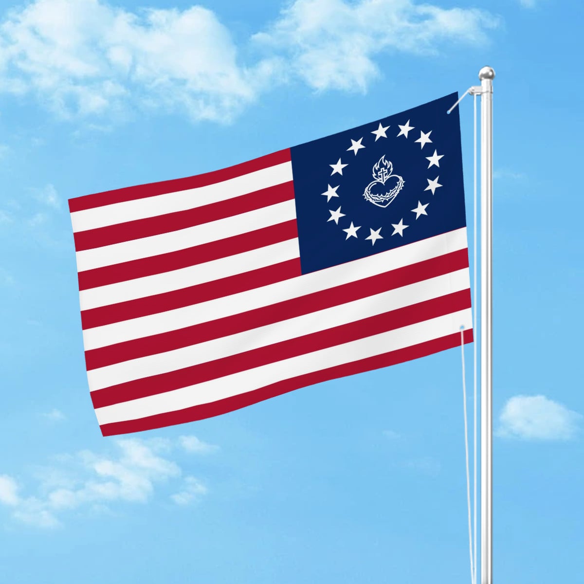 Sacred Heart of Jesus Betsy Ross American Flag 13 Stars