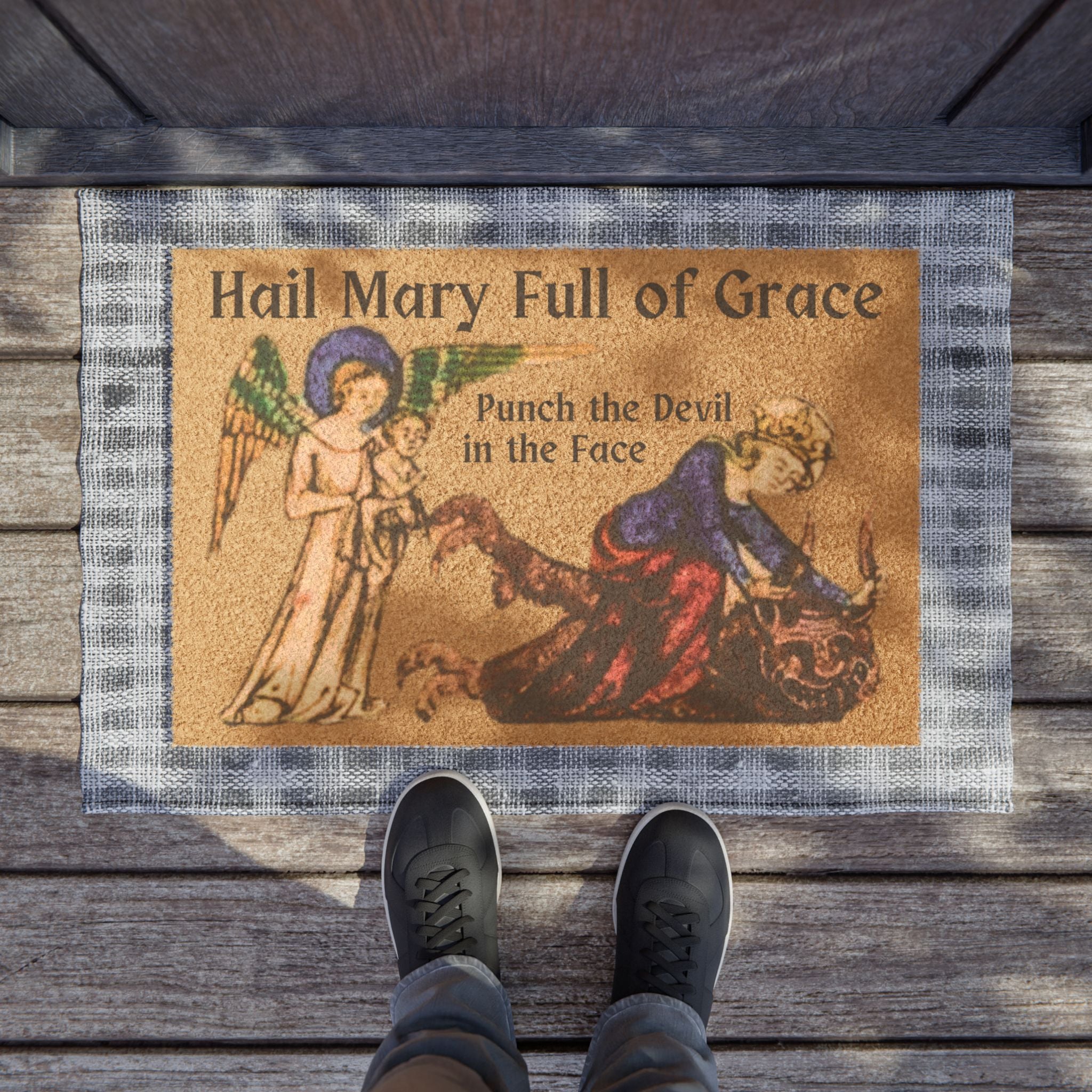 Our Lady Wrestling a Demon Doormat