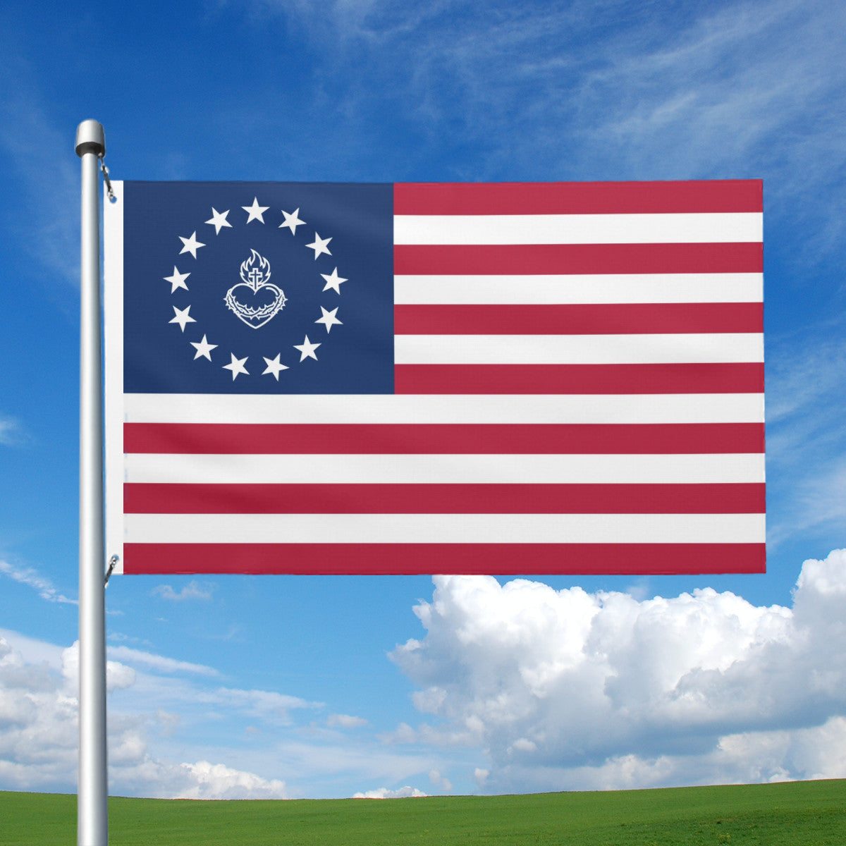 Sacred Heart of Jesus Betsy Ross American Flag 13 Stars