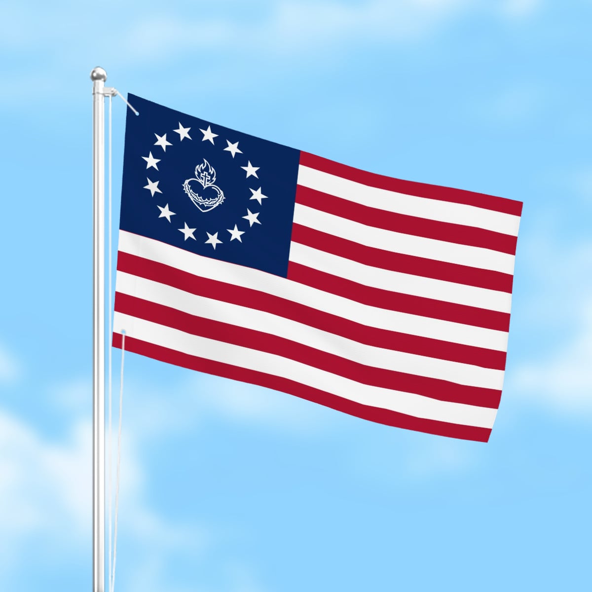 Sacred Heart of Jesus Betsy Ross American Flag 13 Stars