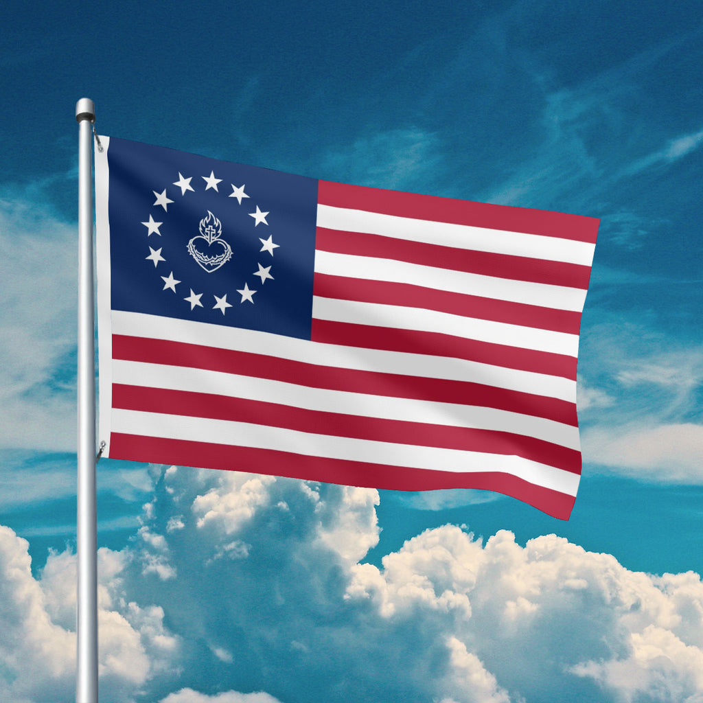 Sacred Heart of Jesus Betsy Ross American Flag 13 Stars